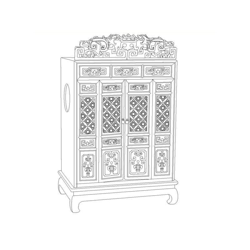 OEEA Rosewood Qing Buddha chest with ornamental openwork carving