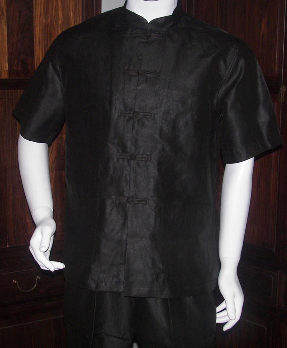 Black silk short sleeve men tang suit