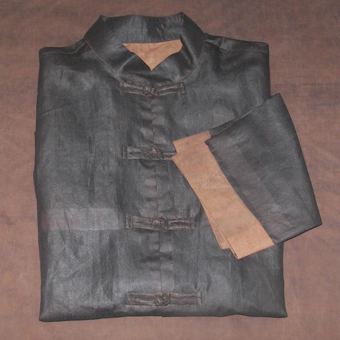 Black silk men double cuff Tang suit