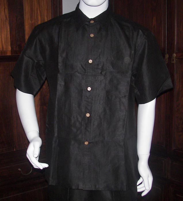 Black silk men short sleeved shirt