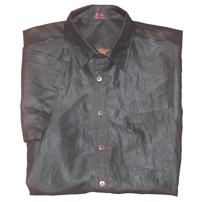 Black silk men short sleeved shirt