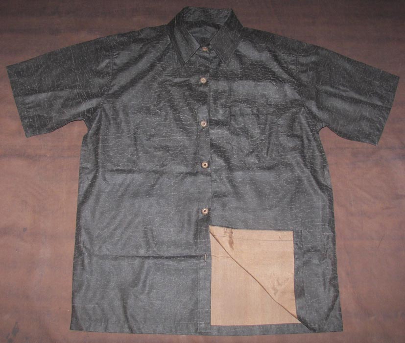 Victory pattern Xiangyunsha silk men short sleeved shirt