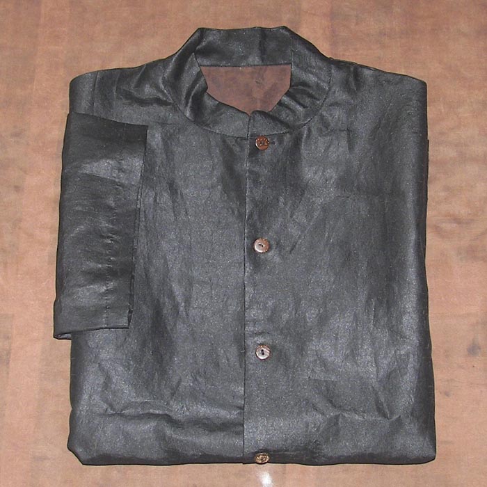 Black silk men long sleeve collar shirt
